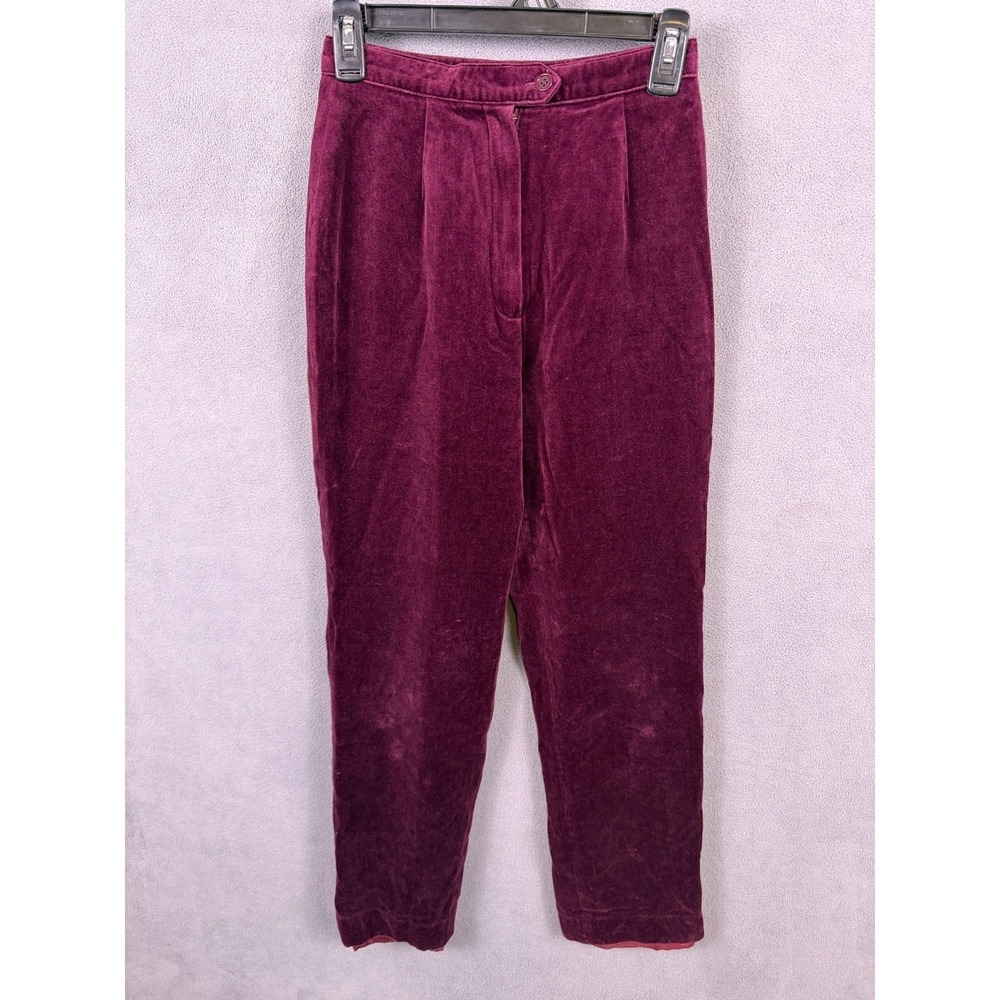 Lauren Ralph Lauren Women's Velour Pants Burgundy Size 4 Vintage Cotton Blend